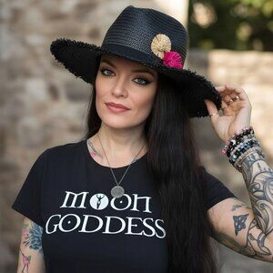 Victoria’s Secret ✦ Black Woven Straw Hat ✦ Fringe Brim w/ Floral Accents OS NWT